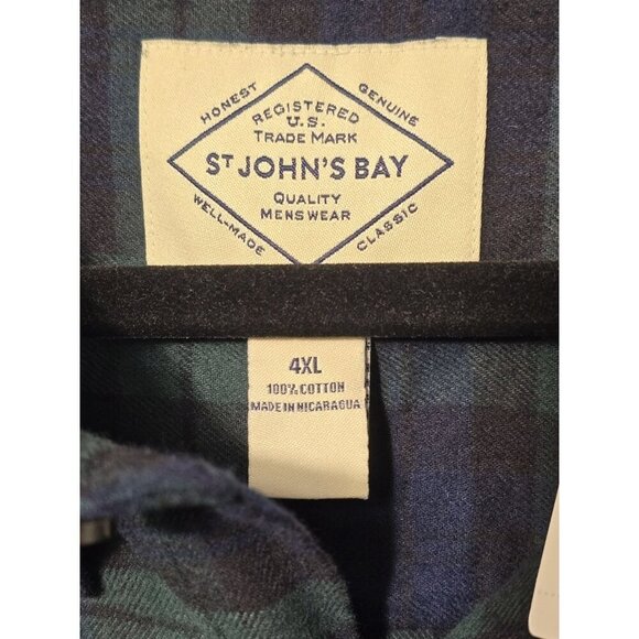 St John’s Bay Super Soft Flannel Long Sleeve Green Blue Plaid 4xl NWT - Picture 6 of 7